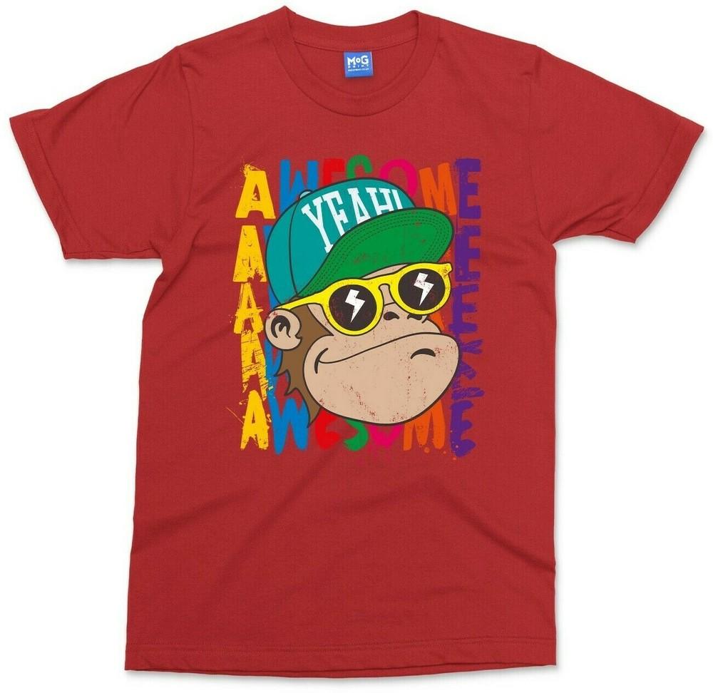Awesome Monkey TShirt Colourful Ape Chimp Funny Animal Cartoon Kids Boys Tee S