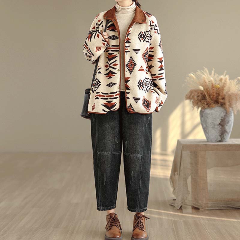 Coat for Women Thickened Autumn Winter Geometric Print Casual Jacket Windbreaker Oversize Waterproof Casual Jacket