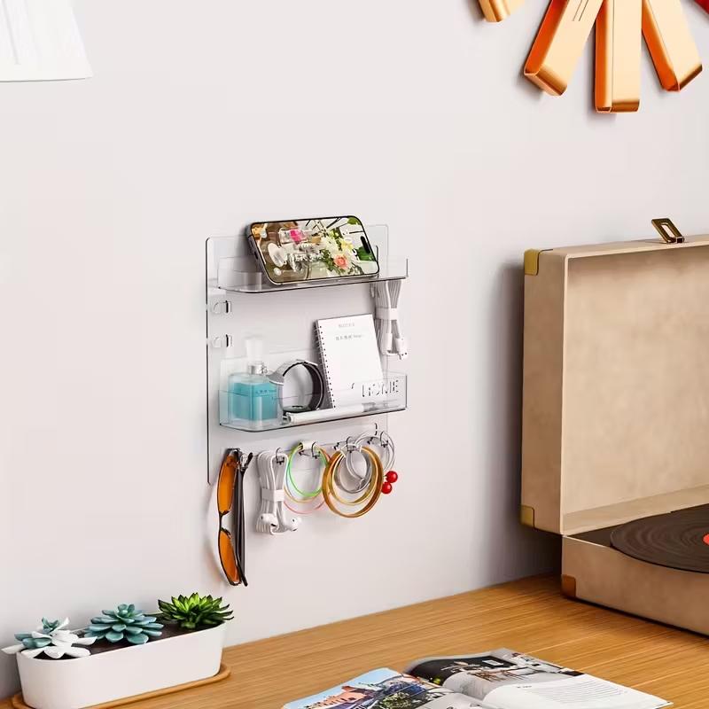 Bedside Wall Storage Rack, Sticky Installation, Cute Room Decoration, Data Cable Key Storage Box, Remote Control Wall Mount