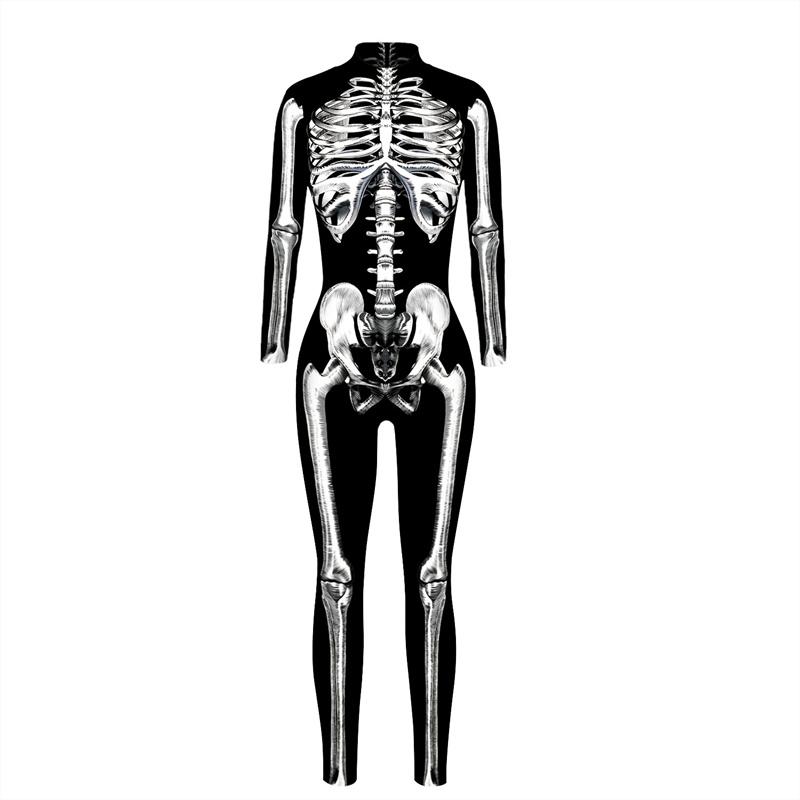 Halloween Cyberpunk Skeleton Costume Women Gothic Sexy Rose Skeleton Slim Bodysuit Adult Role Playing Tights Stage Fancy Suit