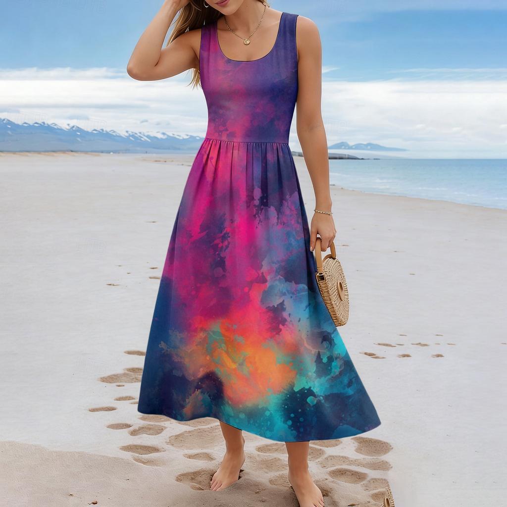 Sleeveless Gradient Maxi Dress Scoop Neck Casual Loose Fit Summer Dresses for Women Uk Ladies Summer Dresses Uk