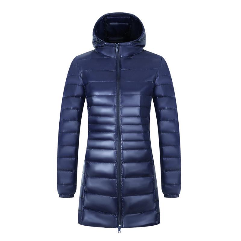 Spring Fall Medium Long Down Jacket Women Ultra Light Warm Hoodie Jacket White Duck Down Coat S-7XL
