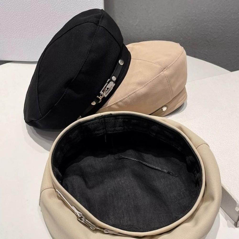 Big Head Circumference Metal Buckle Octagonal Hat Solid Color Painter Cap Vintage Beret Hat  Women