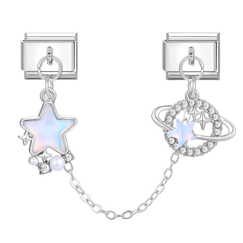 Dreamy Butterfly Moon Star Tulip Tassel Chain Italian Charm Links Fit 9MM Stainless Steel Bracelet Women DIY Making Jewelry