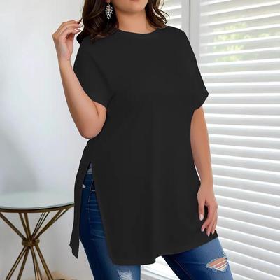 Women's Spring and Summer Top, Plus-size Women's Loose, Slit, Round-neck T-shirt