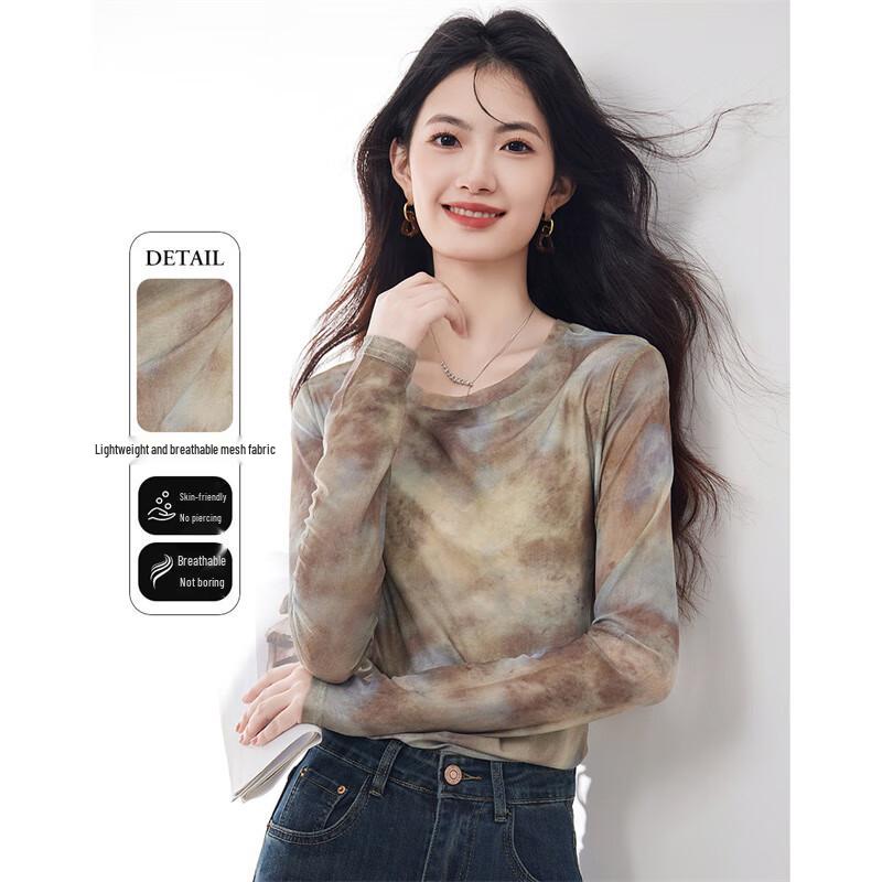 Xinfeiyu Women s Tie-Dye Mesh Long Sleeve T-Shirt XL