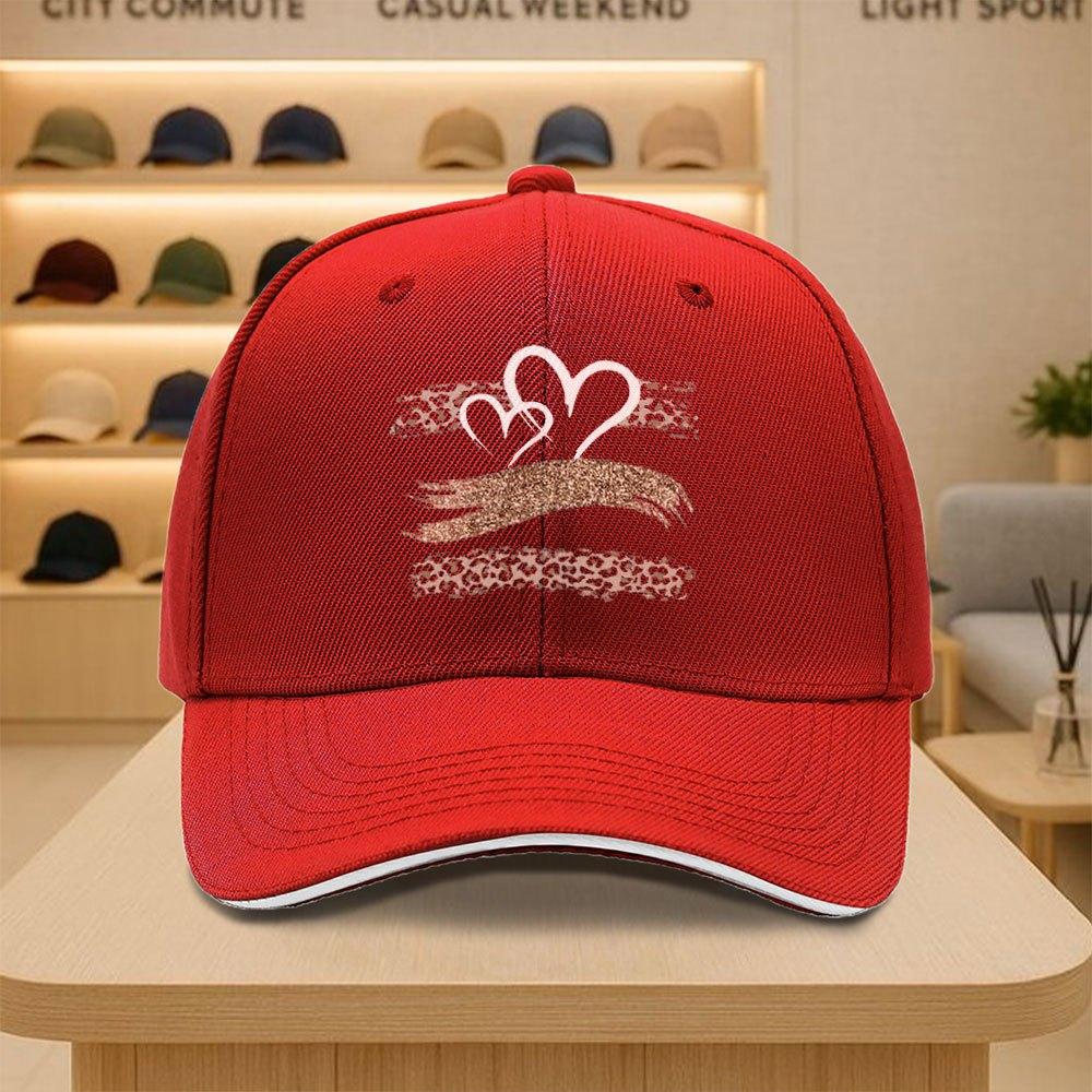 

Double Heart Leopard Glitter Baseball Cap Unisex Polyester Adjustable Snapback Casual Hat for Men Women One Size