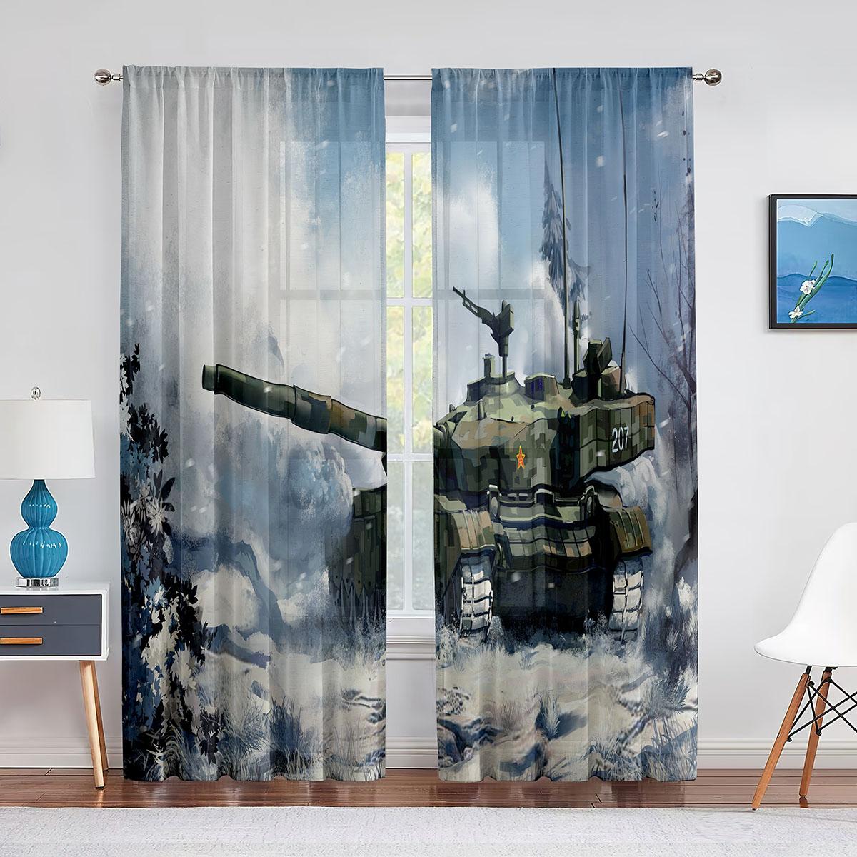 Зеленый танк пушка армейский автомобиль тюлевые шторы для гостиной для мальчиков декор — фото 7