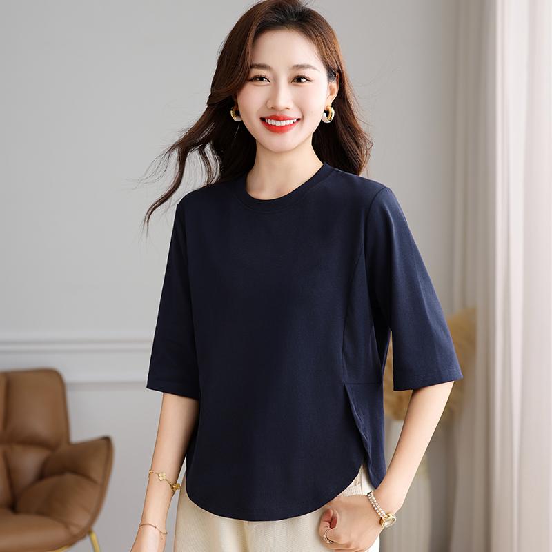 Simple Round Neck Short Sleeved Women's Summer Base T-shirt