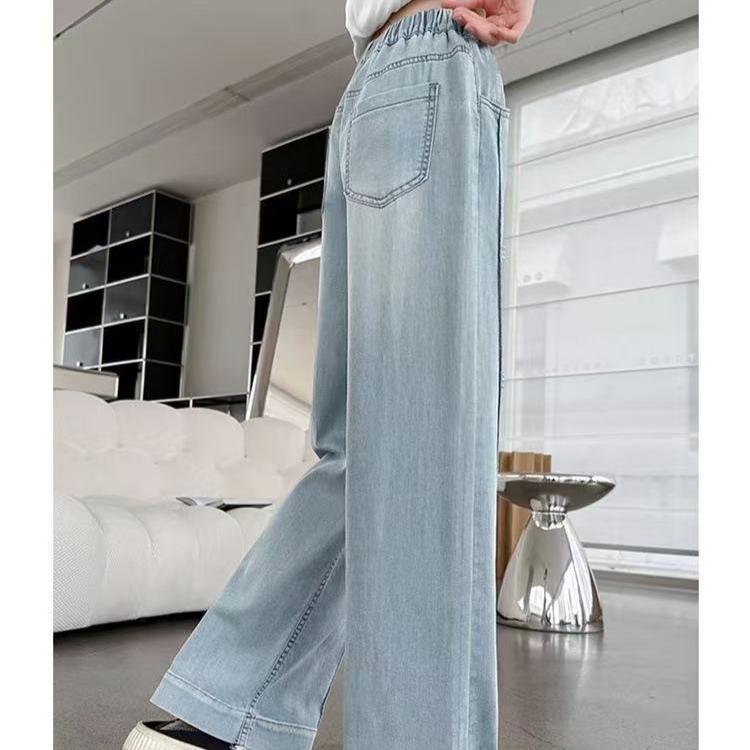 Girls' Jeans Summer Thin Pants Loose Tencel Nail Bead Sunscreen Splicing Straight Leg Wide Leg Pants