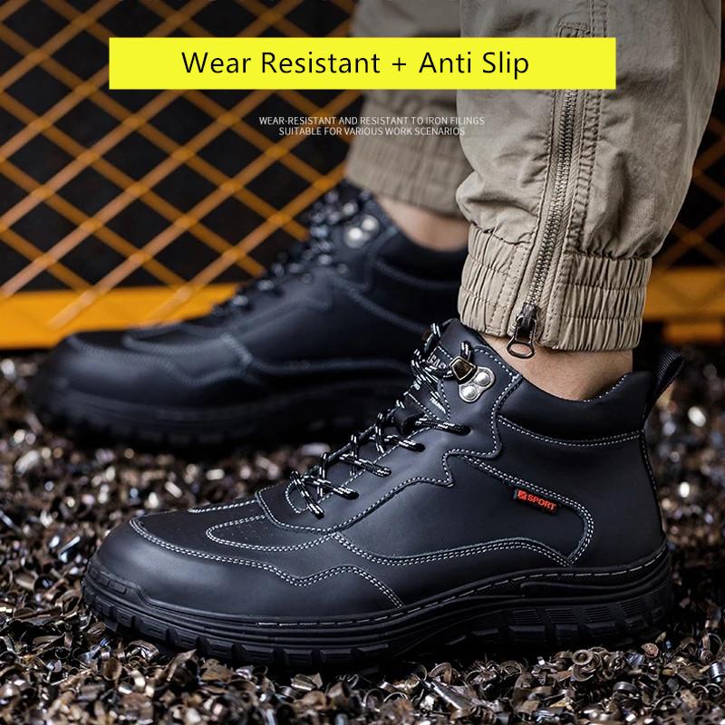 Waterproof Work Shoes Men Labor Shoes Anti-slip Leather Safety Shoes Men Safety Shoes Steel Toe Safety Sneakers for Work