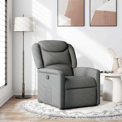 Folding Armchair, Dark Grey, Upholstered In Fabric