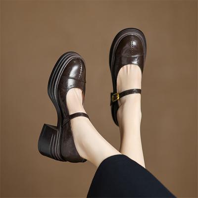 Fashion New Spring/summer Genuine Leather Mary Jane Shoes for Women Fashion Platform Shoes Women Chunky Heels Round Toe Women Pumps