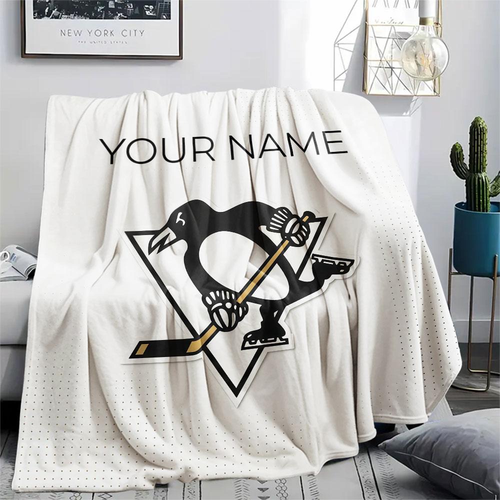 Custom Name,Pittsburgh Penguins Printed Flannel Blanket, soft throw for bedroom sofa, washable, Christmas present, great gift.