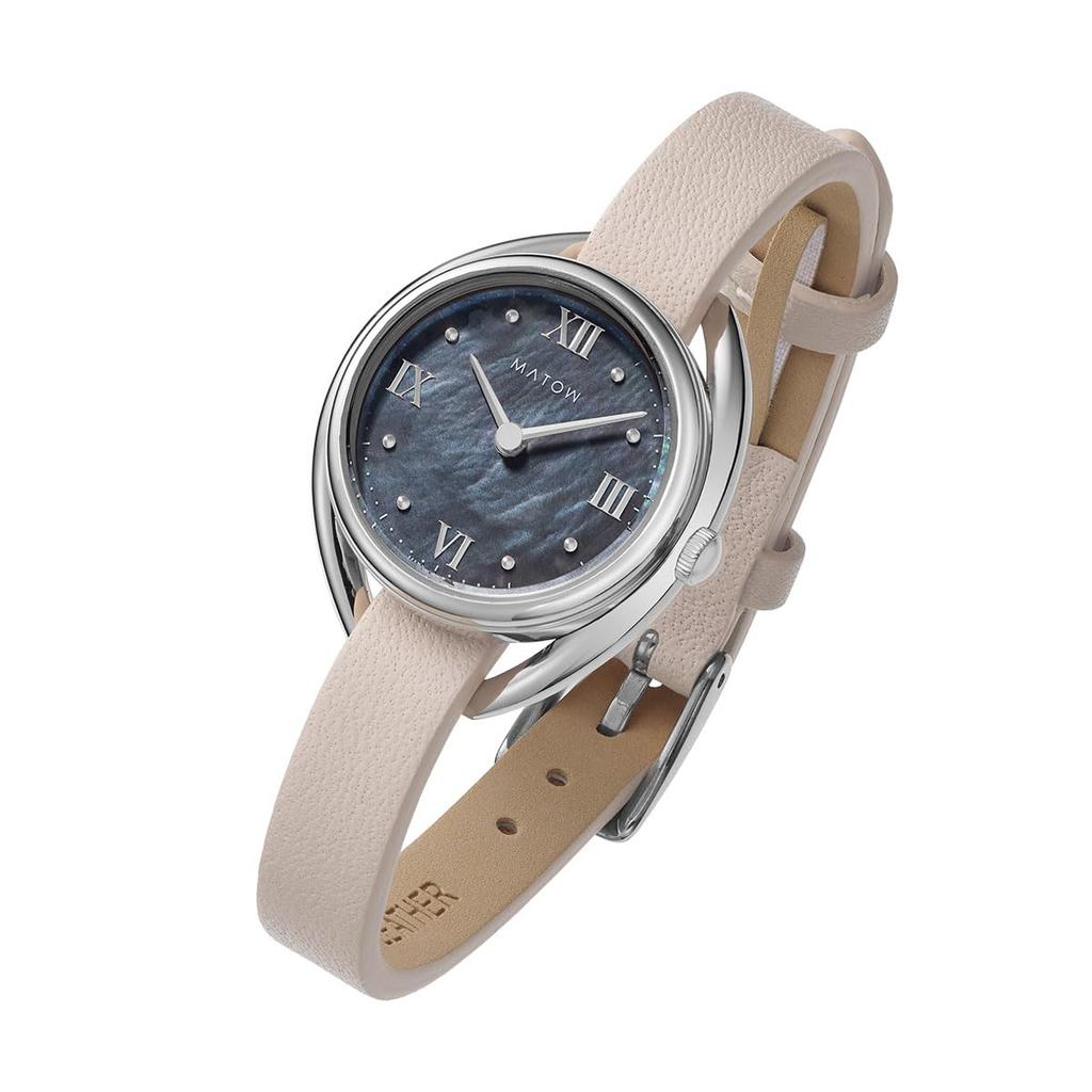 Authorized Dealer Matow Watch Solar Powered Watch Leather Strap mw001010whtss Indigo Round Silver FUYU White Pepper [MATOW] Women's [Shiki Charcoal]