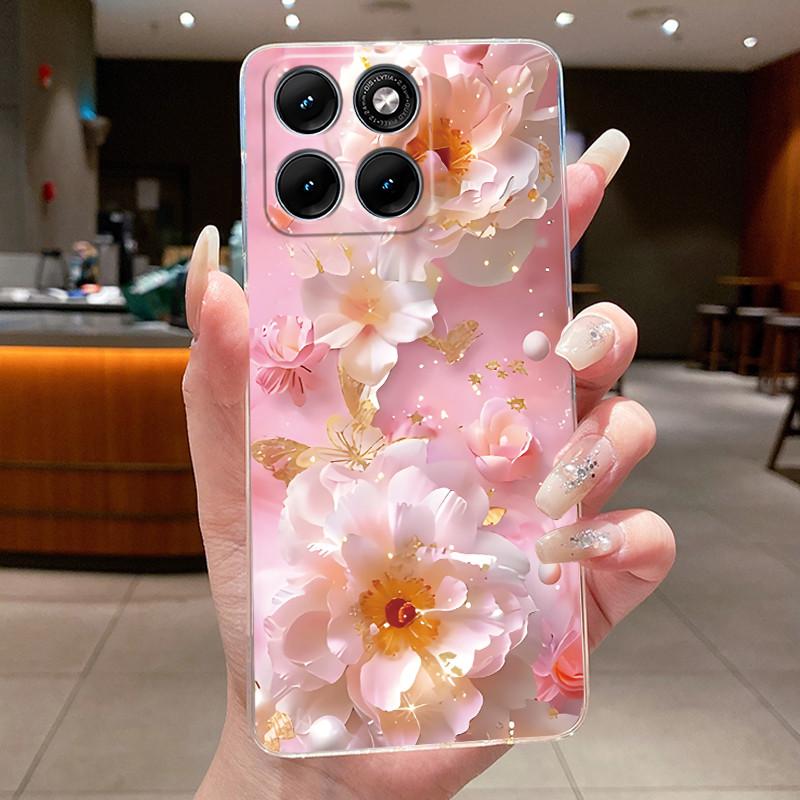 Etui Na Motorola Edge 70 Fusion Przezroczyste Luksusowe Modne Motyl Kwiaty Miękki TPU Silikonowy Pokrowiec Na Telefon dla Edge70 Fusion Zderzak