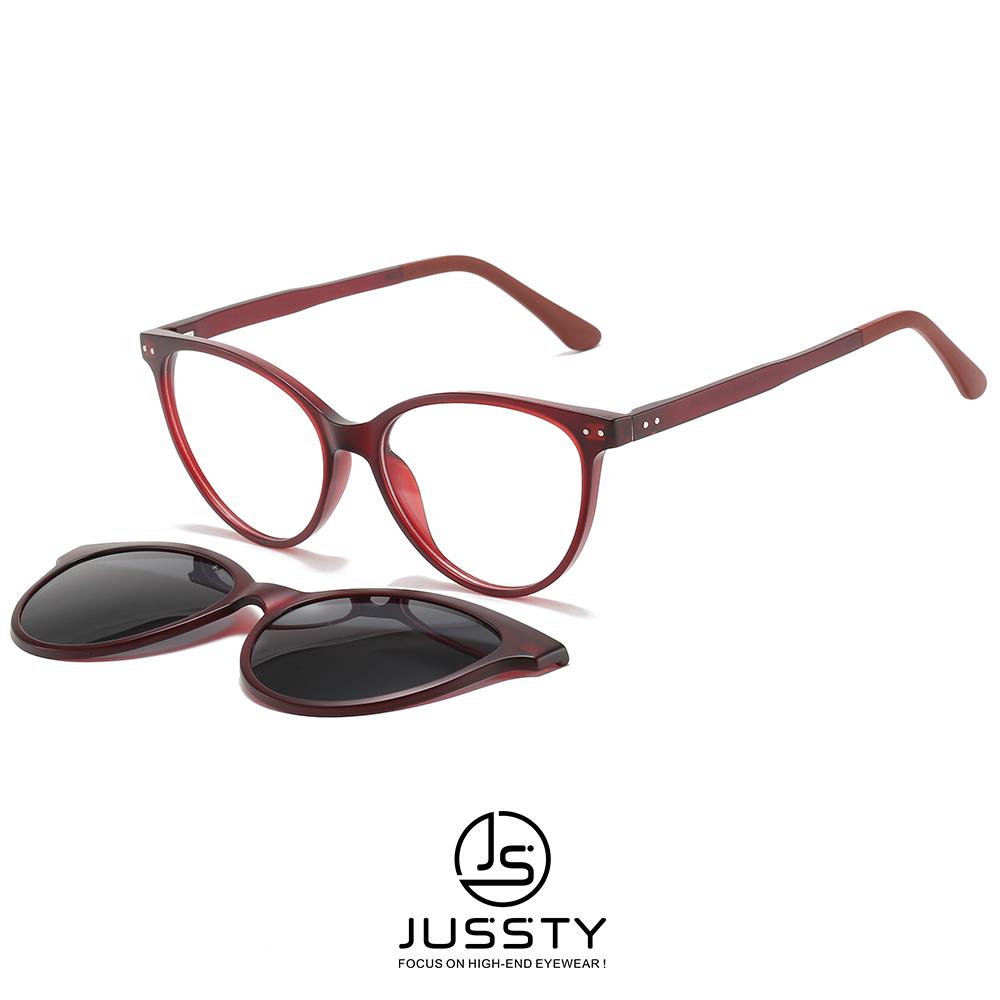 Cat Eye Magnetic Clip on Sunglasses Women Retro Polarized Magnetic Clip on Glasses Frame Optical Myopia Prescription Sun Glasses красный