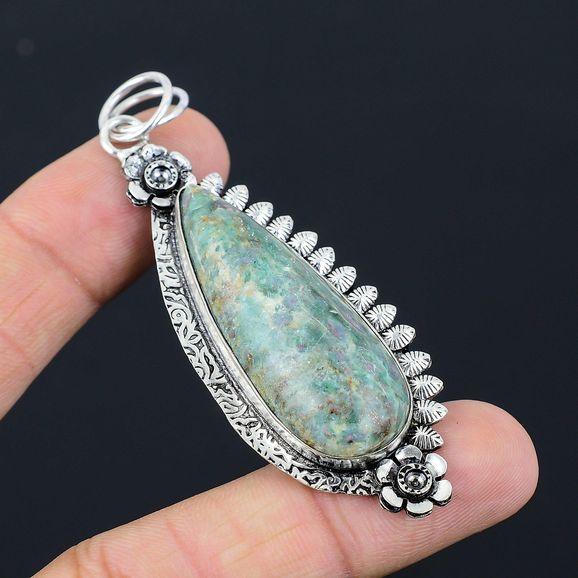 Natural Ruby Fuchsite Gemstone Pendant 925 Sterling Silver Jewelry For Women