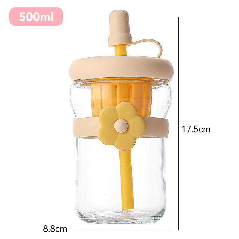 Water Cup for Girls Summer Straw Glass Tea Cup Office Tea Cup with Lid Household Large Capacity Cup