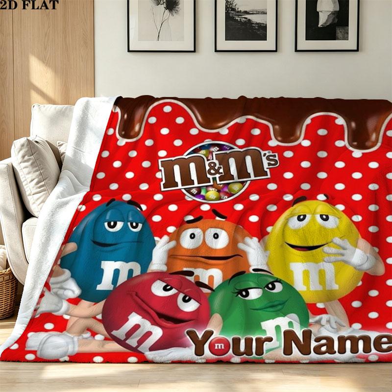 1PC M&M's Custom Name Patterned Flannel Blanket Suitable For All Seasons for Home Decor Warmth and Comfort Gifts Holiday Present
