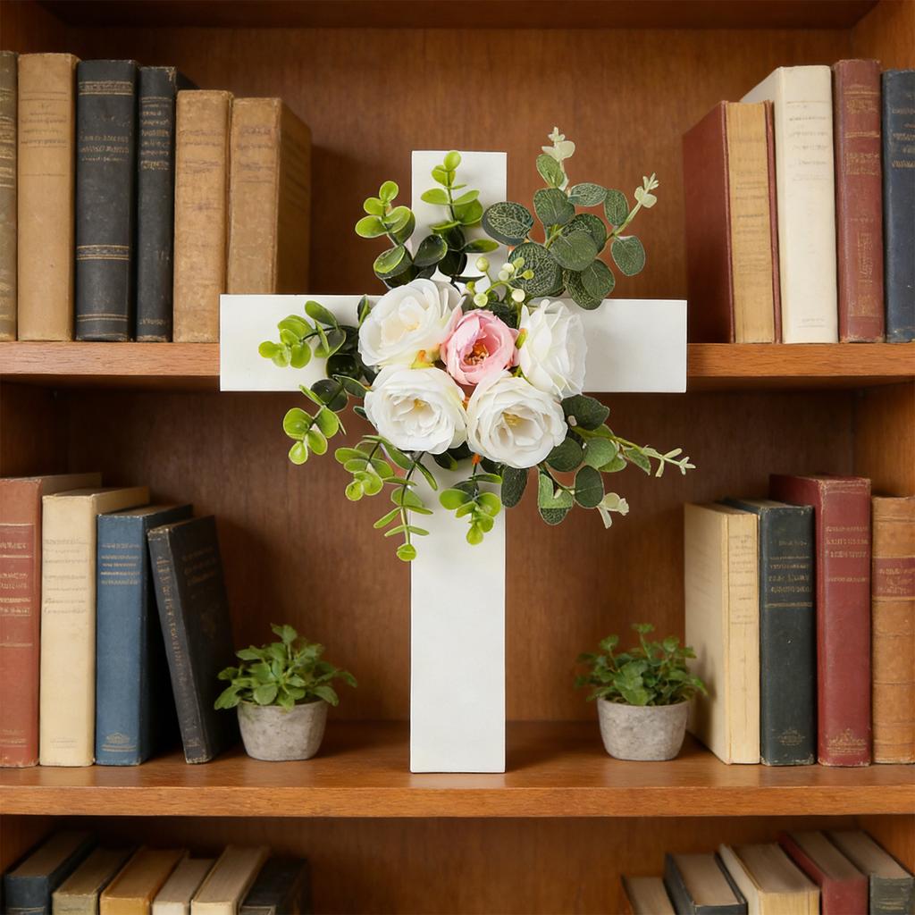 Påskkors Konstgjord Blomsterdekoration, Högtidsfest Väggdekoration, Utomhuskrans, Dörrhänge, Vägghänge