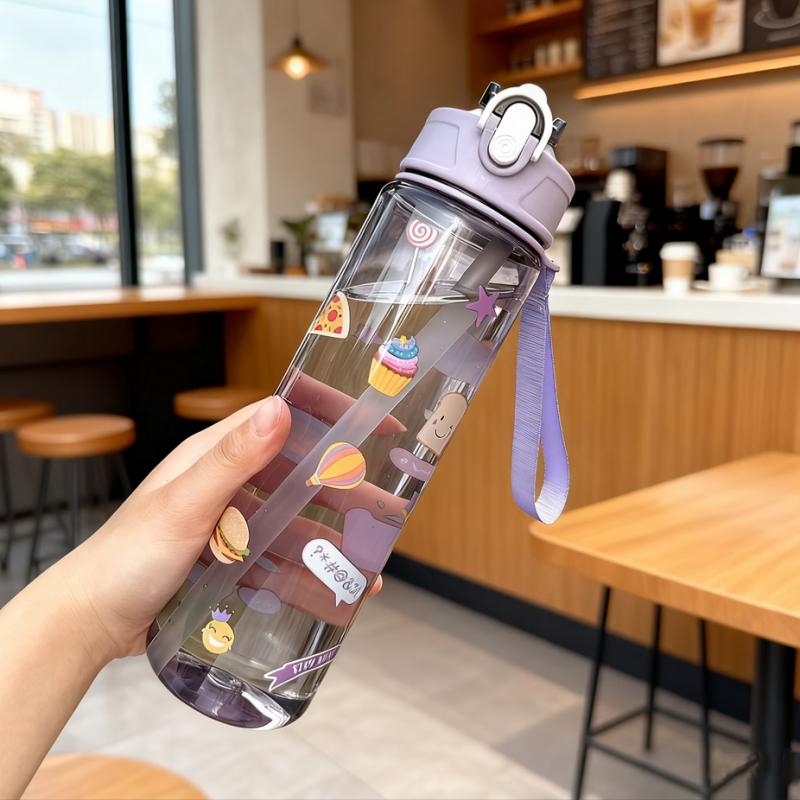 New Transparent Cartoon-Patterned Water Cup with High Aesthetic Value, Large Capacity Space Cup, Perfect for Summer Fitness And