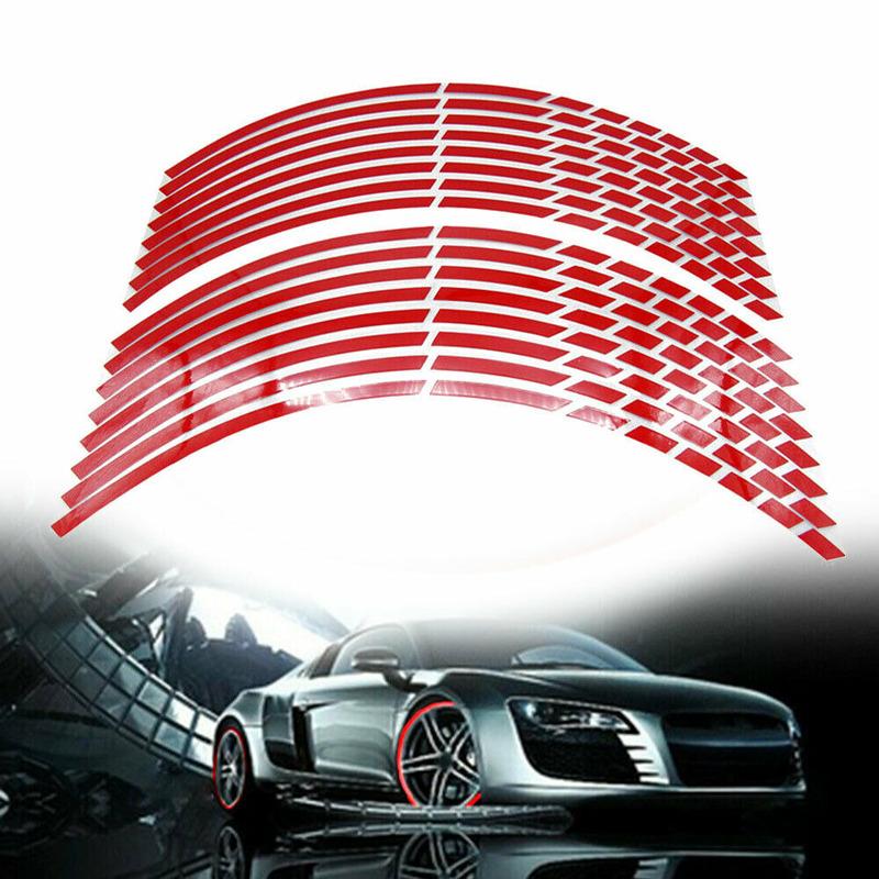 16 Delige Motor Fiets Auto Band Reflecterende Stickers Coole Styling Velg Rand Decoratie Strip Tape Rood Blauw Waterdicht Buitenonderdelen