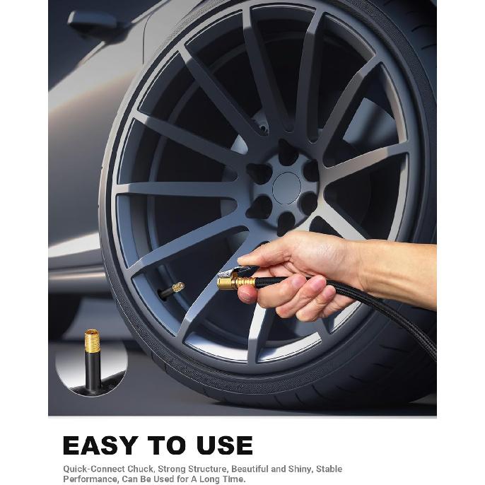 12'' Tire Inflator Extension Tube, Tire Pump Chuck Hose Adapter W/Presta Valve For Air Compressor Quick-Inflation, Clip On Air Chuck High-Pressure