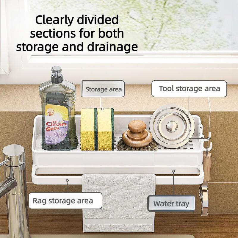 Punch‑Free Multifunctional Sink Sponge Holder Countertop Drying Rack for Dishcloth Scrubber Kitchen Household Storage Organizer