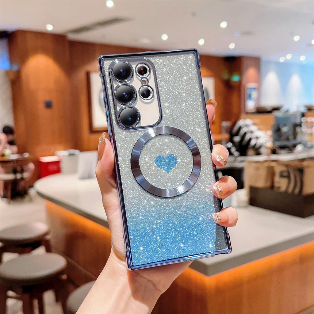For Samsung Galaxy S23 Ultra TPU Case Bling Love Heart Magnetic Glitter Phone Cover