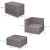 5 Piece Rattan Garden Furniture Set W/ 10cm Thick Cushions, Aluminium Frame Wicker Outdoor Balcony Sofa Set with Corner Armchairs, Ottomans