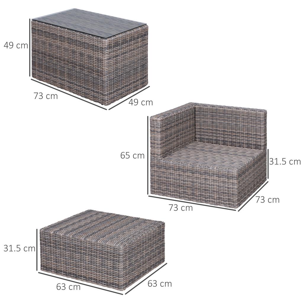 5 Piece Rattan Garden Furniture Set W/ 10cm Thick Cushions, Aluminium Frame Wicker Outdoor Balcony Sofa Set with Corner Armchairs, Ottomans