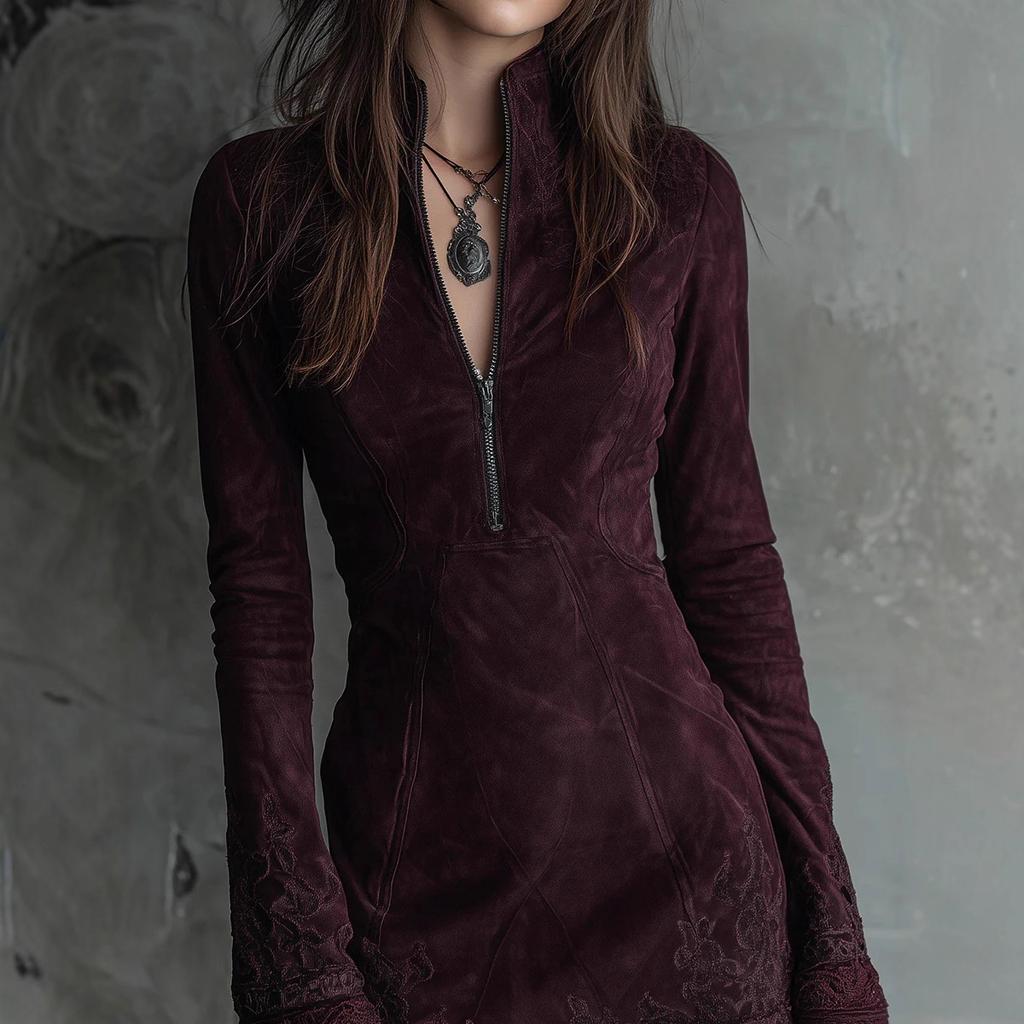 New Amazon Independent Station Semi-turtleneck Zipper Embroidery Plus Lace Lace Hip Skirt