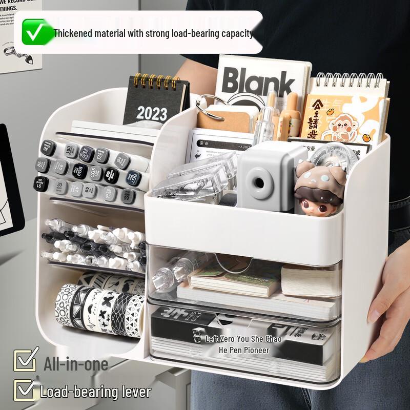 Desktop Organizer Box with Pen Holder and Drawers