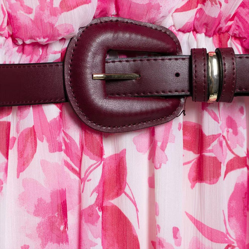 2025 Spring/Summer Women's Slim-Fit Pleated Patchwork Print Dress with Belt