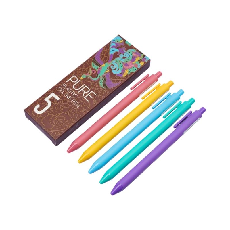 5PCS Retractable Gel Pen Ergonomic Grip Gel Inks Pen 0.5MM Tip Black Inks Quick Drying for Office School Supplies