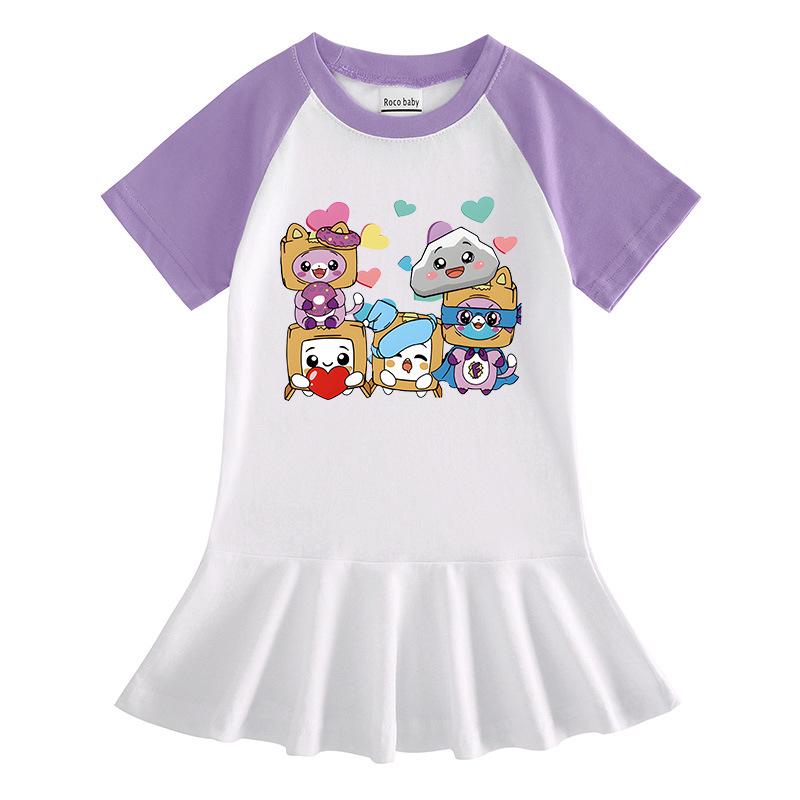 Sommerliches Koreanisches Cartoon-Mädchen-Kurzarmkleid mit gefaltetem Rüschenrock