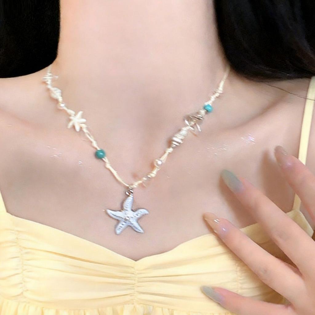 See You by the Sea~ Dopamine Shell Beaded Atmosphere Necklace Female Summer Starfish Vacation Style with Skirt and Accessories