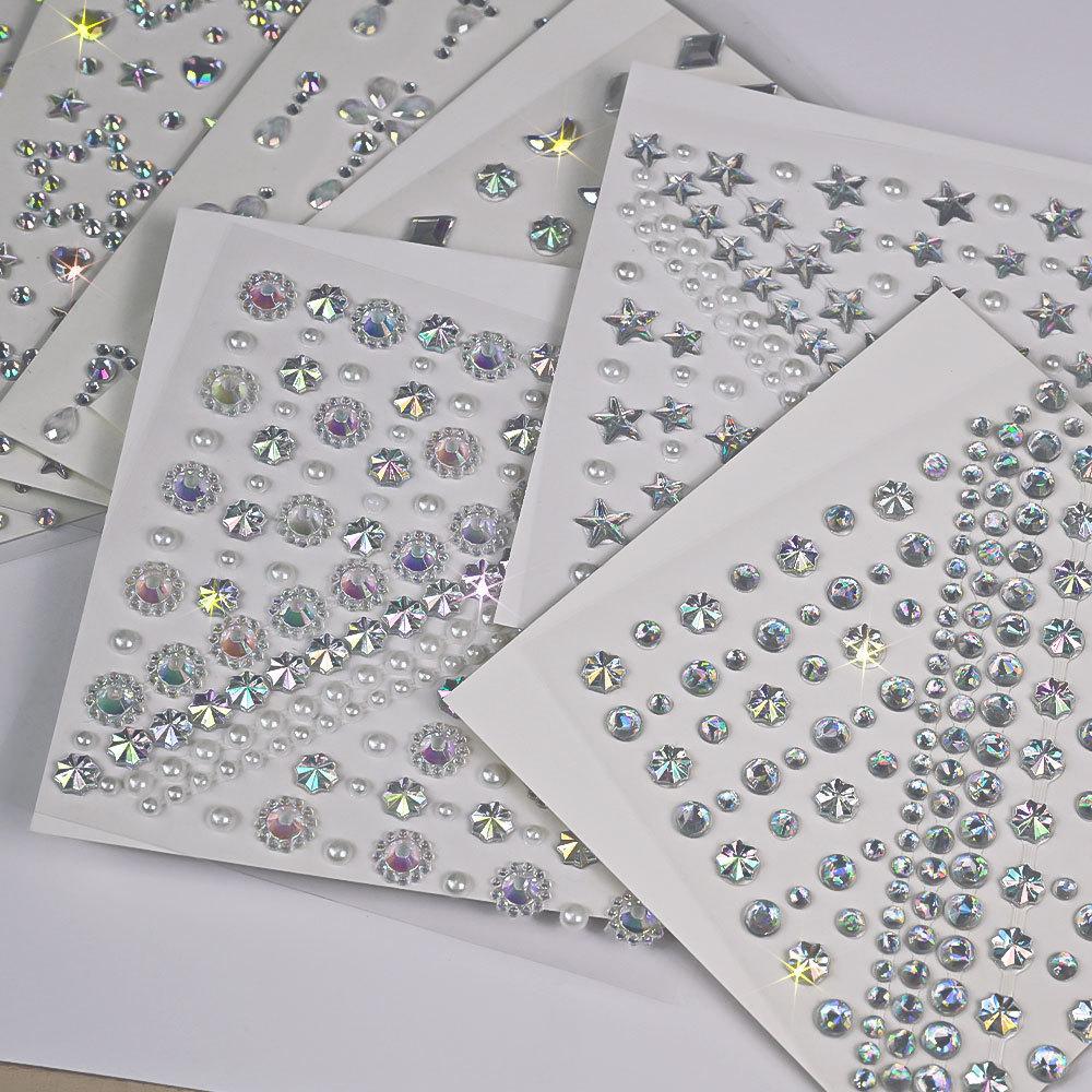 3D Sparkle Stars Heart Acrylic Crystal Stickers Kids DIY Decoration Self Adhesive  Diamond Pearls Gems Stickers Rhinestones