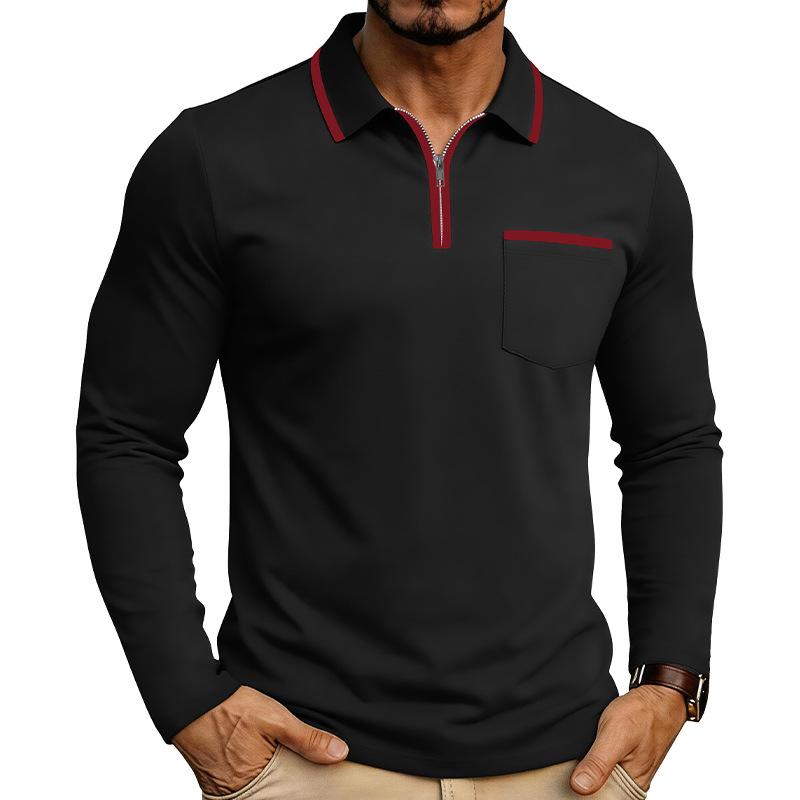 Mens Long Sleeve Polo Shirt Color Block Casual Top