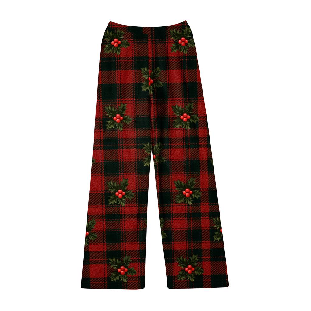 Women's Christmas Print Flannel Pajama Pants, Casual Loose Fit Sleep Bottoms