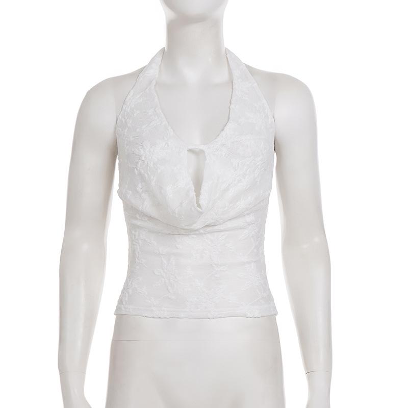 Elegant Lace Halter V-Neck Tank Top – European & American Style