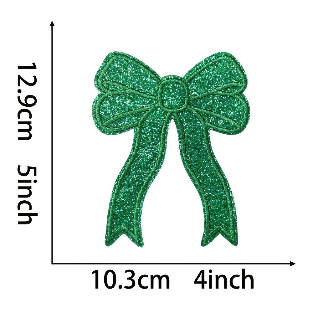 8pcs Colorful Bowknot Iron-On Patches,Green Geometric Knit Fabric Appliques, All-Season Polyester Clothing Decoration for Skirts.