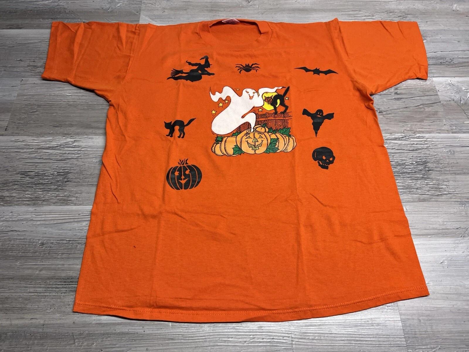 Vintage 90s Halloween T-Shirt Cute Ghost Pumpkin Witch Made in USA Single Stitch M