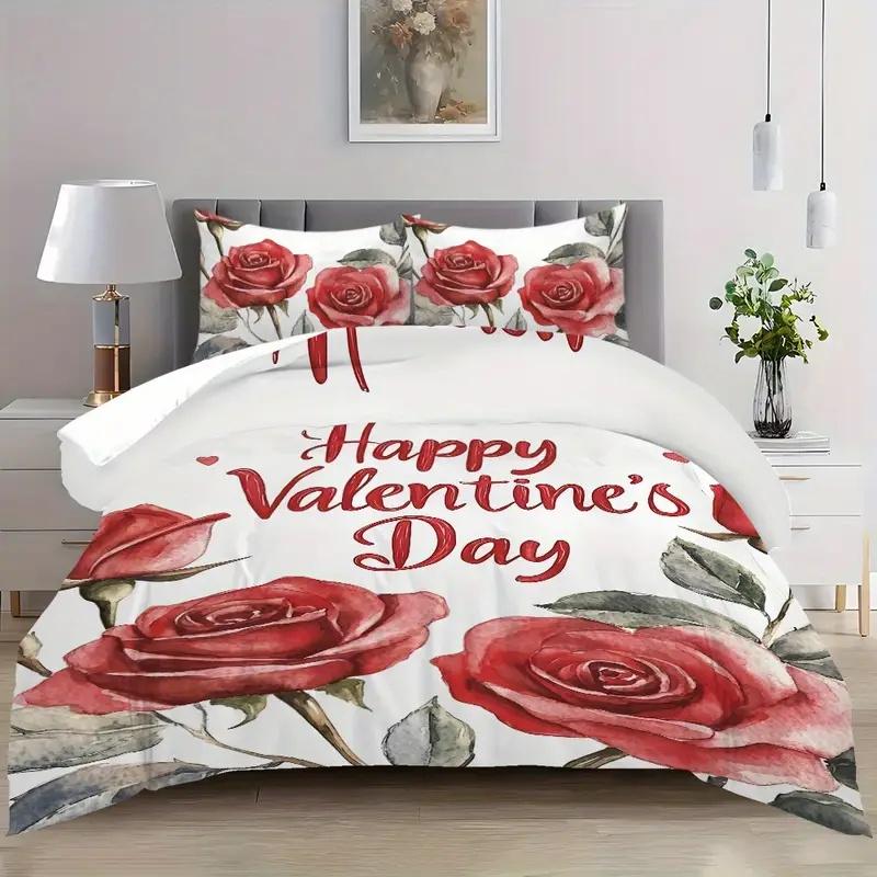Valentine's Day 3pcs Pink Truck Polyester Bedding Set - Includes Duvet Cover & Pillowcases, Soft & Comfortable