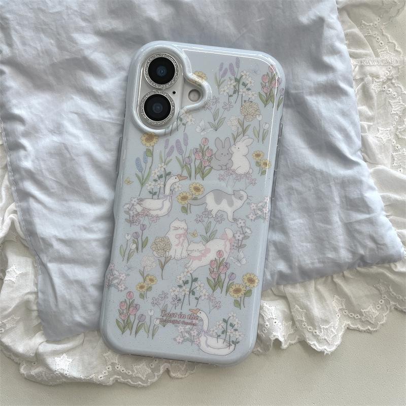 

Summer Flower Patch Cat Rotating Stand for iPhone 17, 16 Pro Max, 15, 14 Case iPhone 16 Pro Max
