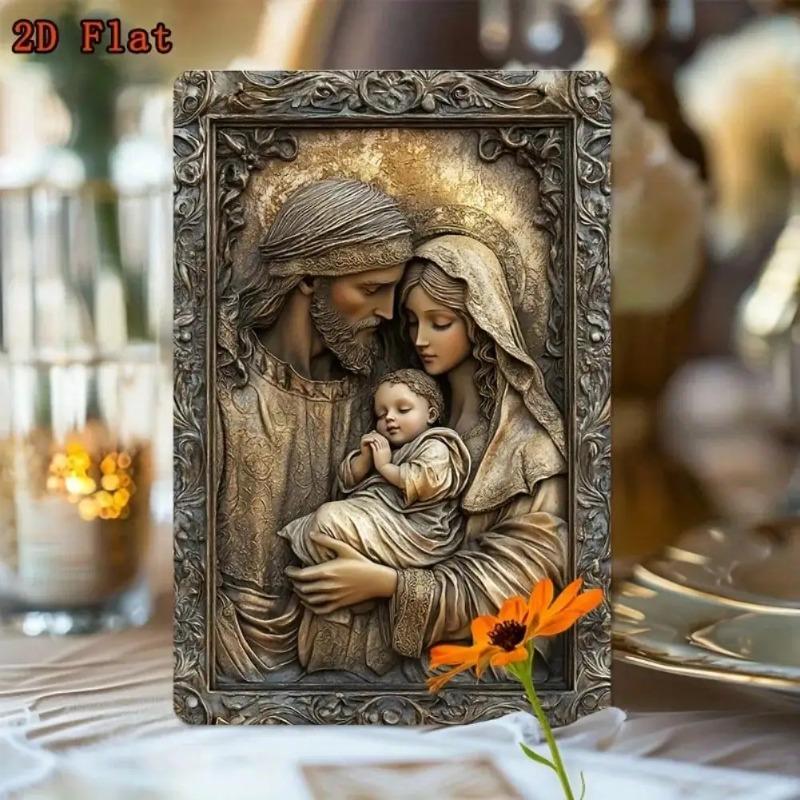 Vintage Holy Family Metal Sign Gold Religious Wall Art Home Decor Gift