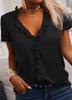Women's Ruffle V Neck Short Sleeve Blouse Loose Fit Commuter Style Solid Color Casual Shirt Top