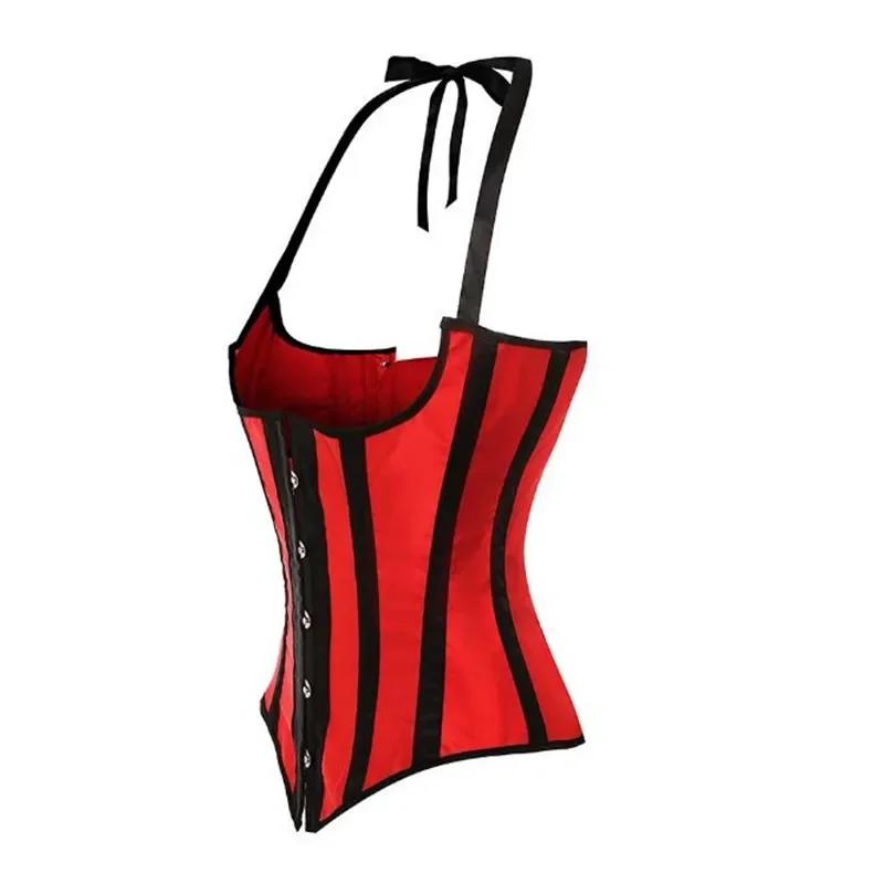 Women Gothic Sexy Satin Underbust Corset Top Waist Cincher Slimming Body Shaper Bustier Halter Corselete Vest Plus Size