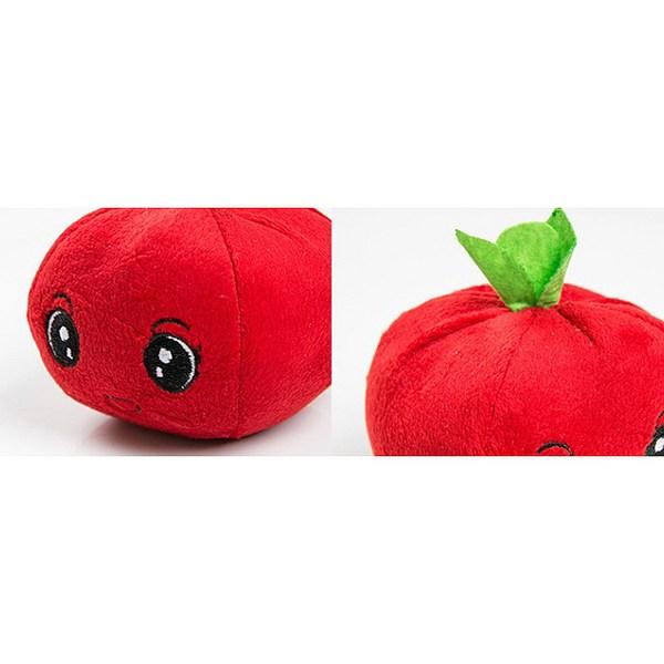 Ding Dong Pet Dog Toy Stuffed Carrot 8 x 16 cm + Banana 7 x 15 cm + Eggplant 6 x 15 cm + Tomato 7 x 10 cm, mixed colors, 1 set